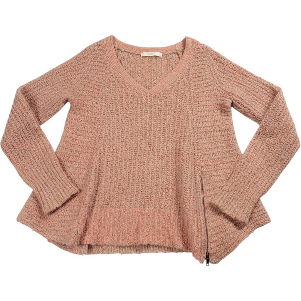 Moth Anthropologie Womens Medium Coral Pink Wool Alpaca V-Neck Side Zip Sweater